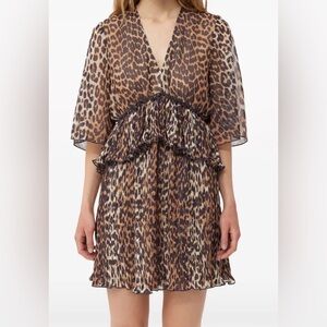 Ganni Leopard-Print Georgette Mini Dress